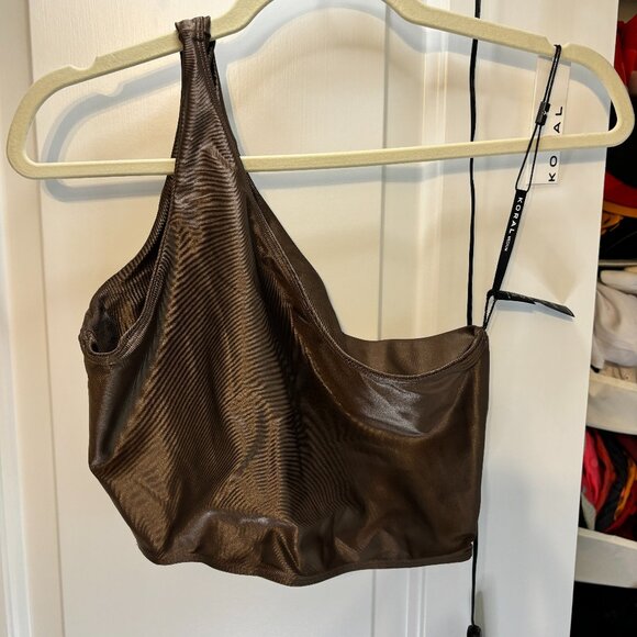 Koral Brown One-Shoulder Sports Bra - Picture 1 of 11